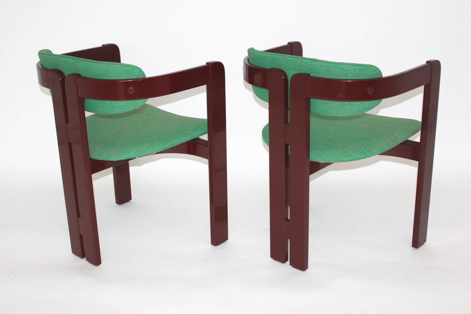20th Century Italian Set of Two Beech Red Vintage Dining Chairs 1970s