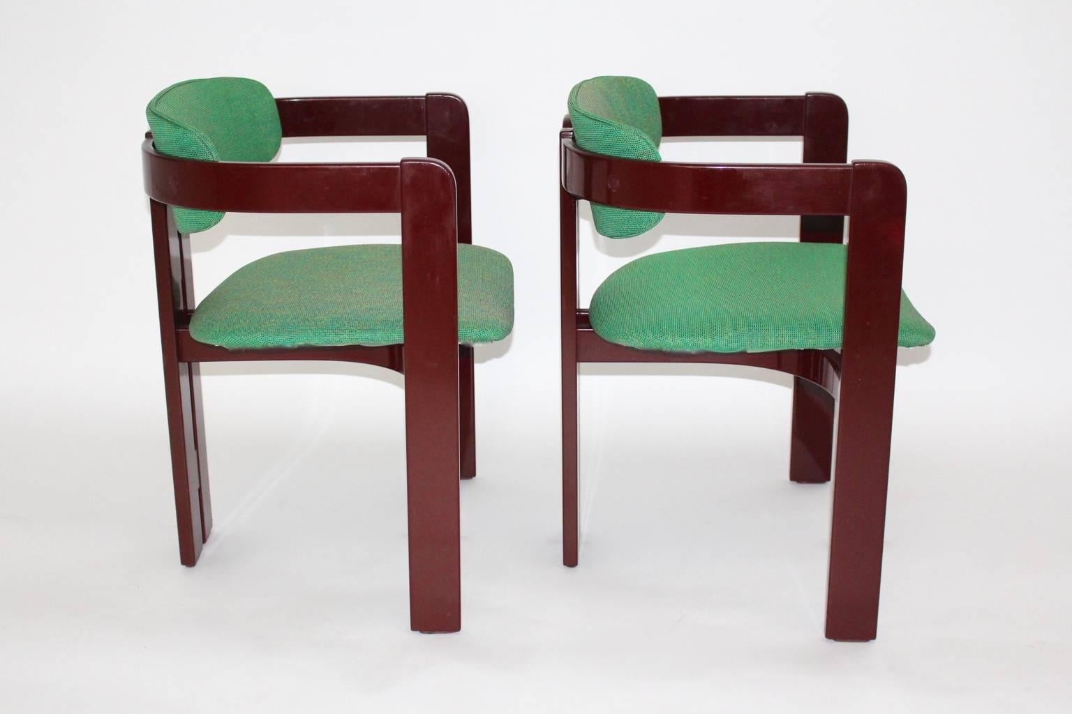 Italian Set of Two Beech Red Vintage Dining Chairs 1970s 1