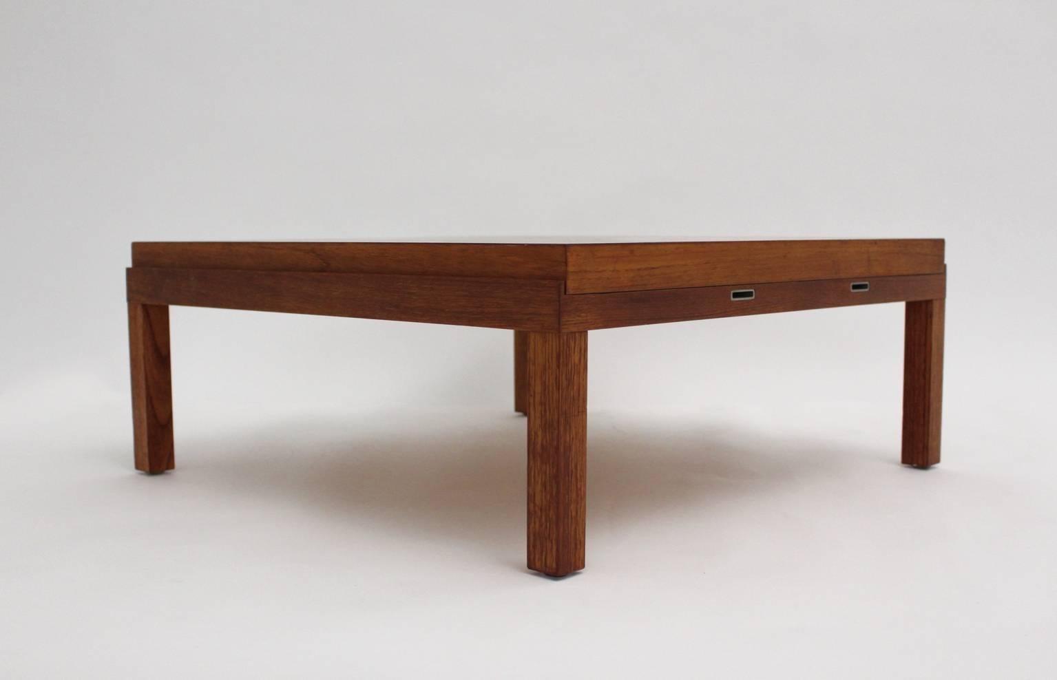 Mid Century Modern vintage brown coffee table or sofa table from wood designed by Johannes Spalt, 1961, Vienna.
The presented Coffee table was made of solid and veneered oakwood, beechwood and metal details.
We love this coffee table in particular