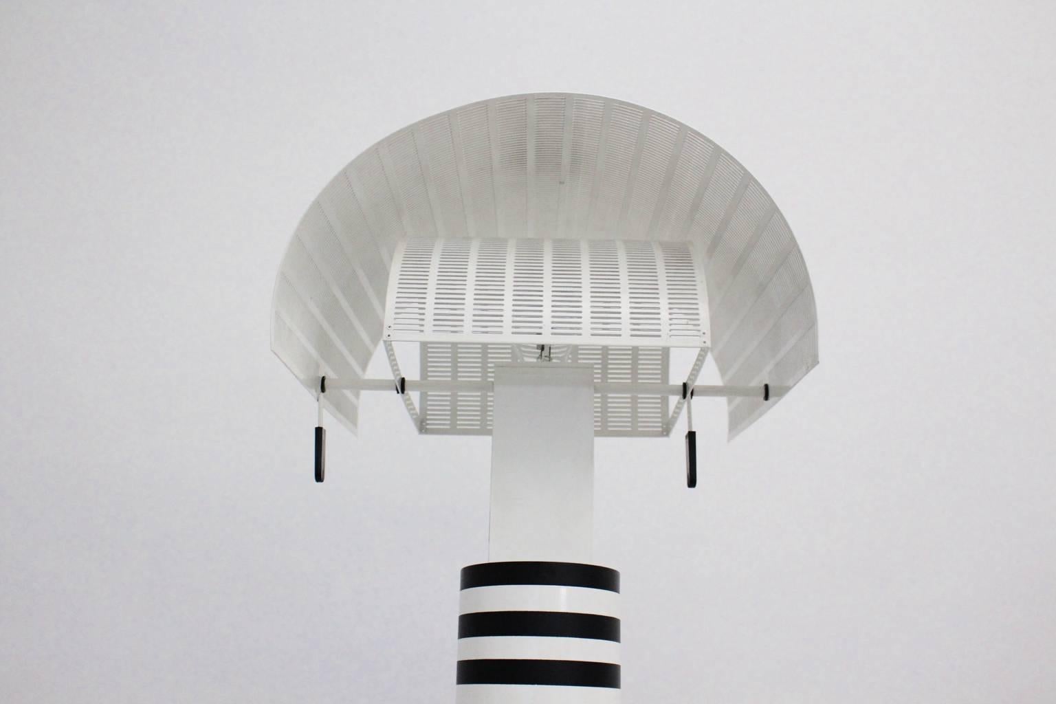 Aluminum Black White Metal Geometric Vintage Floor Lamp Shogun  Mario Botta Italy 1980s For Sale
