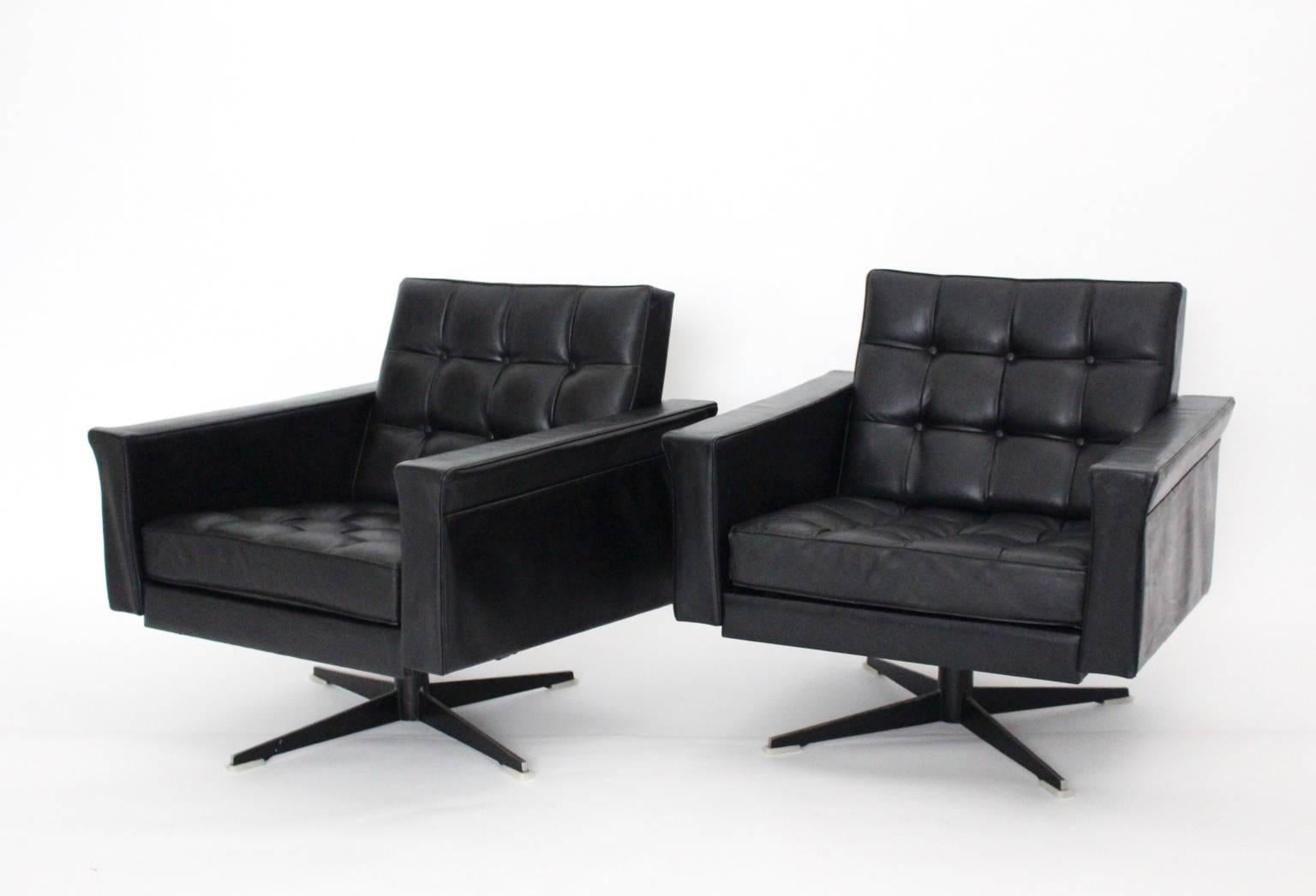 Mid-Century Modern Mid Century Modern Black Vintage Leather Armchairs Johannes Spalt Vienna c1960