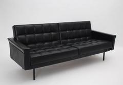 Mid Century Modern Black Vintage Leather Sofa Bench Johannes Spalt Vienna c 1960
