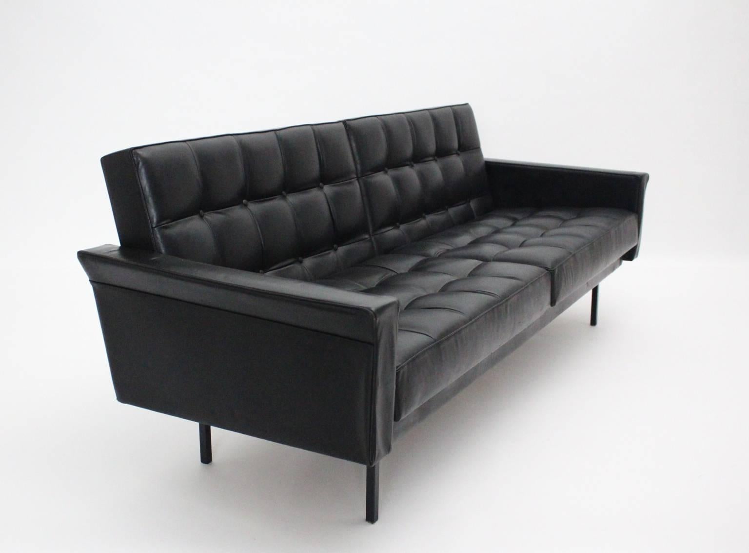 Mid-Century Modern Mid Century Modern Black Vintage Leather Sofa Bench Johannes Spalt Vienna c 1960 For Sale