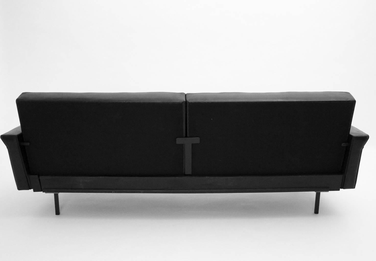 Austrian Mid Century Modern Black Vintage Leather Sofa Bench Johannes Spalt Vienna c 1960 For Sale