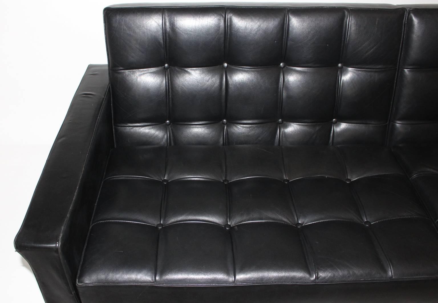 Metal Mid Century Modern Black Vintage Leather Sofa Bench Johannes Spalt Vienna c 1960 For Sale