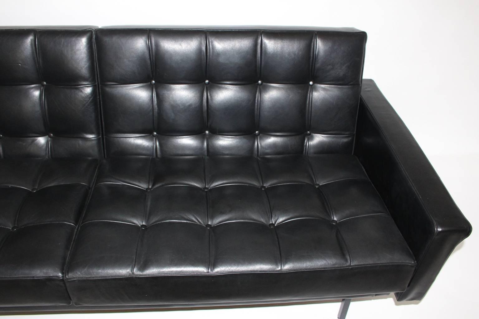 Mid Century Modern Black Vintage Leather Sofa Bench Johannes Spalt Vienna c 1960 For Sale 1