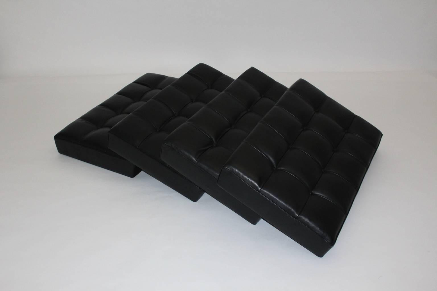Metal Mid Century Modern Black Vintage Leather Sofa Bench Johannes Spalt Vienna c 1960 For Sale