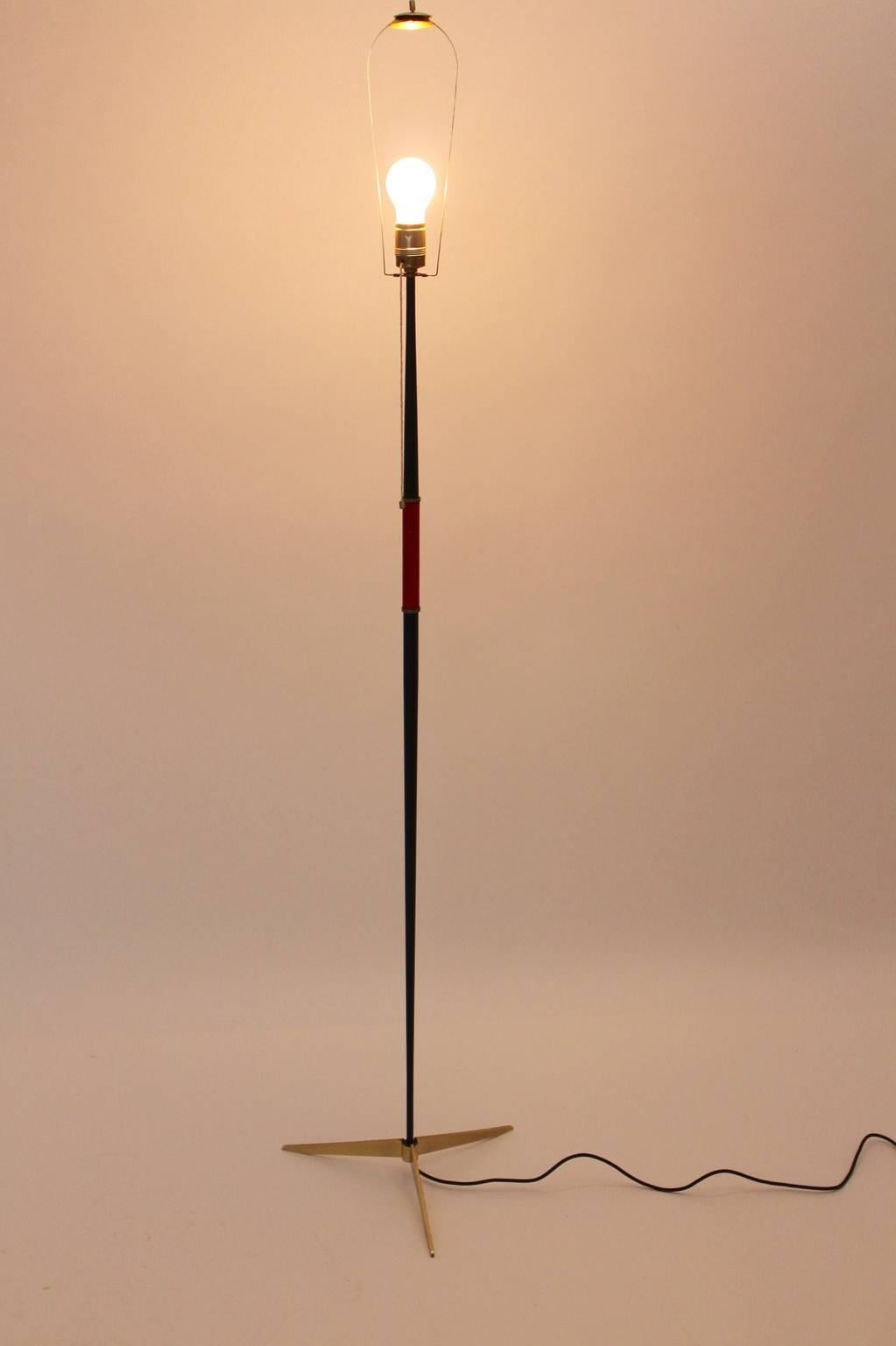 Austrian Mid Century Modern Black Brass Vintage Floor Lamp J. T. Kalmar Vienna circa 1960 For Sale