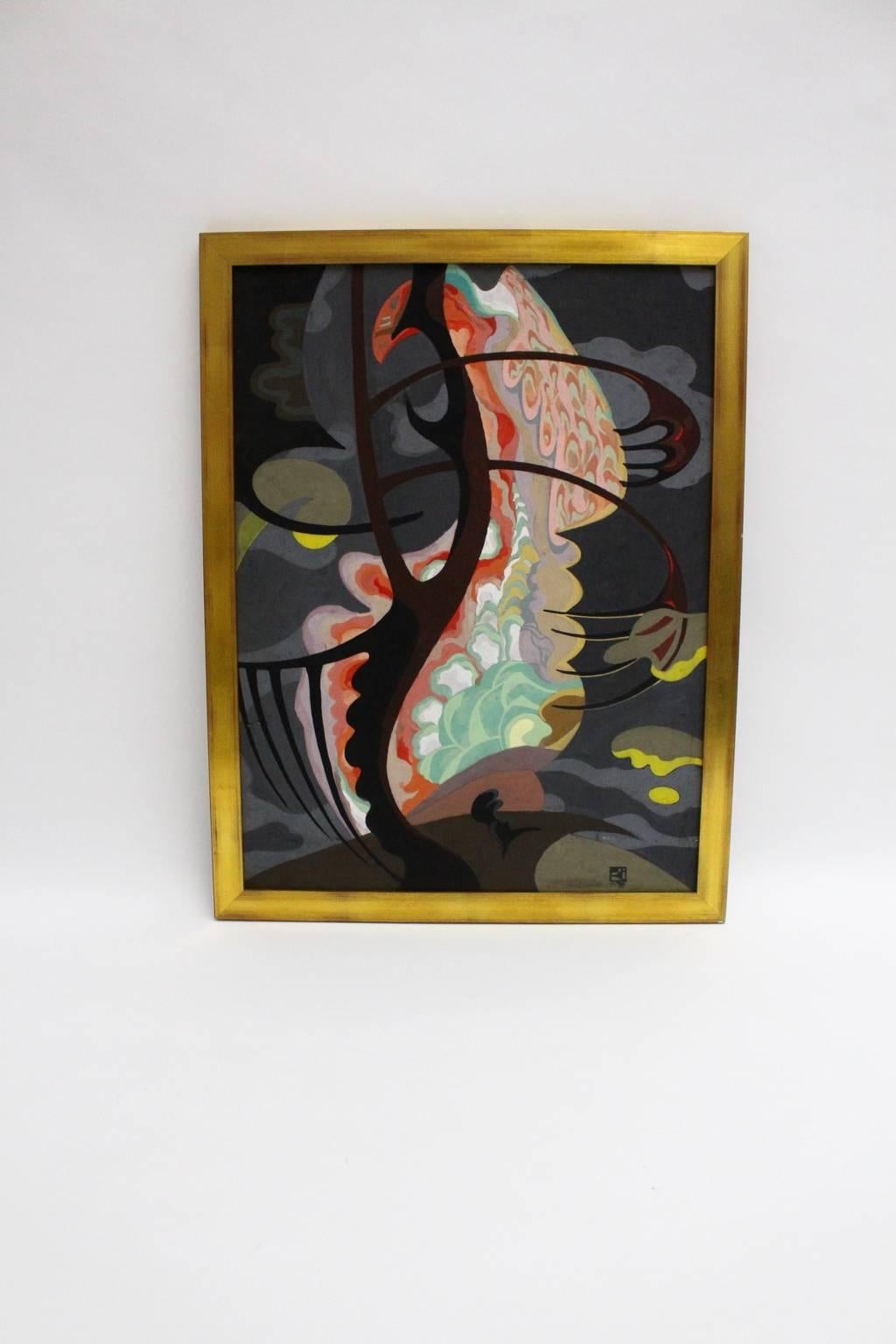 Mid-Century Modern Surrealistic Vintage Painting by Erwin Stolz, 1953, Czech Republic For Sale