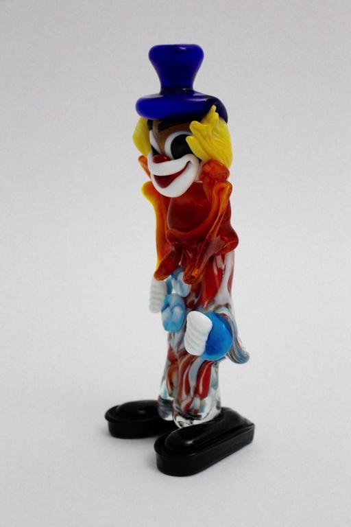 Italian  Mid-Century Modern Vintage Red Blue Yellow Murano Glass Clown, Italy, 1950s For Sale