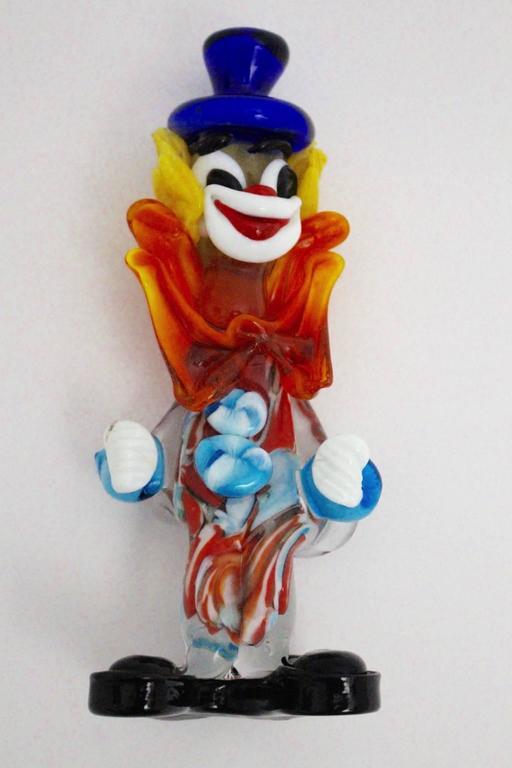 20th Century  Mid-Century Modern Vintage Red Blue Yellow Murano Glass Clown, Italy, 1950s For Sale