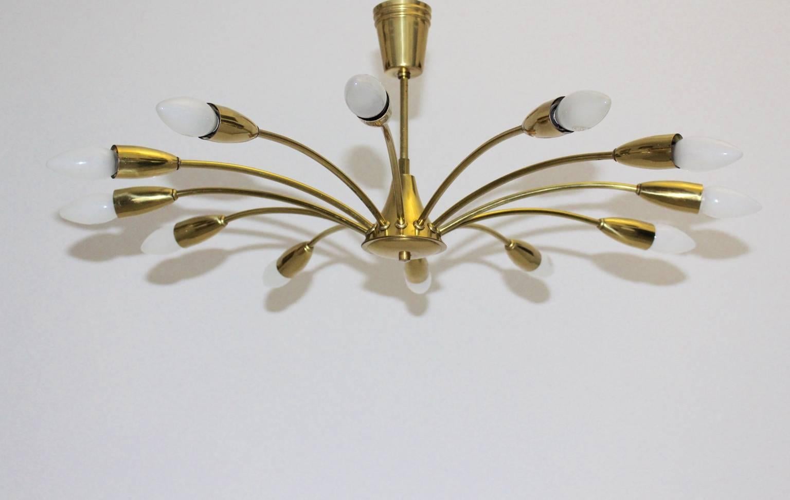 Mid-Century Modern Mid Century Modern Kalmar Sunburst Brass Vintage Flush Mount, 1950s, Vienna For Sale