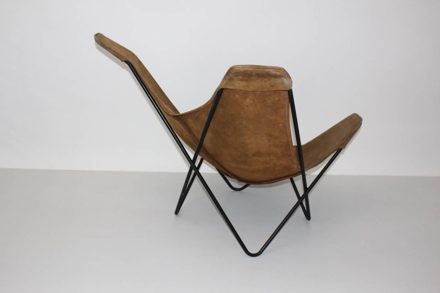 Steel Brown Butterfly Chair by Jorge Ferrari-Hardoy Juan Kurchann Antonio Bonet, 1938