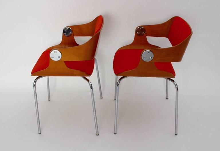 Mid-Century Modern Pair of Orange Armchairs by Eugen Schmidt, 1965, Germany In Good Condition For Sale In Vienna, AT