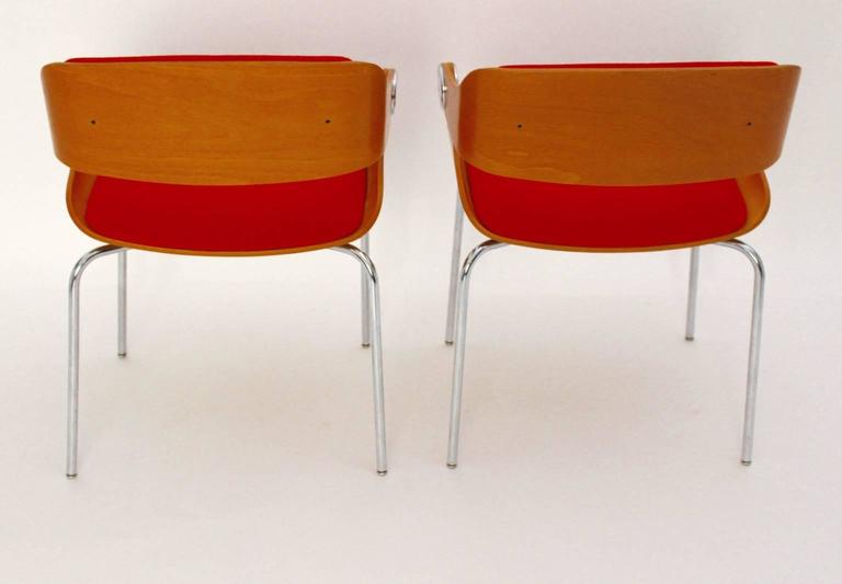 Fabric Mid-Century Modern Pair of Orange Armchairs by Eugen Schmidt, 1965, Germany For Sale