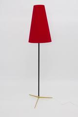 Mid Century Modern Vintage Red Brass Tripod Kalmar Floor Lamp by 1960, Vienna