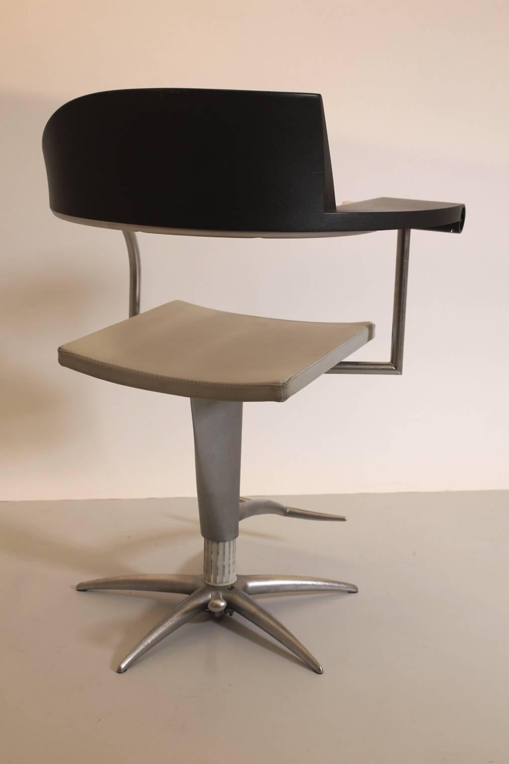 Modern Postmodern Vintage Swivel Plastic Armchair Black Silver Philippe Starck, 1980s For Sale