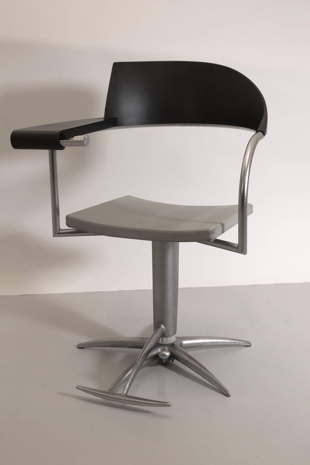 French Postmodern Vintage Swivel Plastic Armchair Black Silver Philippe Starck, 1980s For Sale