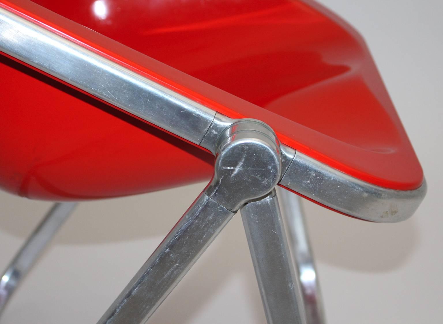 Chrome Giancarlo Piretti Space Age Red Plastic Vintage Armchair Plona 1969, Italy For Sale