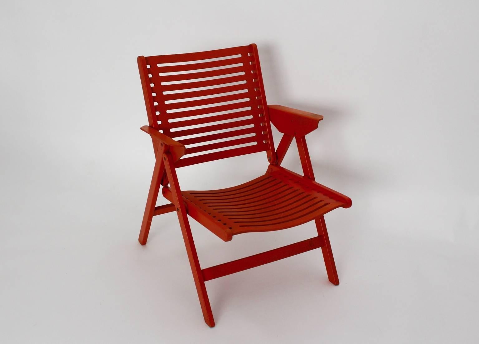 Mid-Century Modern Fauteuil pliant rouge moderne du milieu du siècle dernier Rex de Niko Kralj, 1952, Slovénie en vente