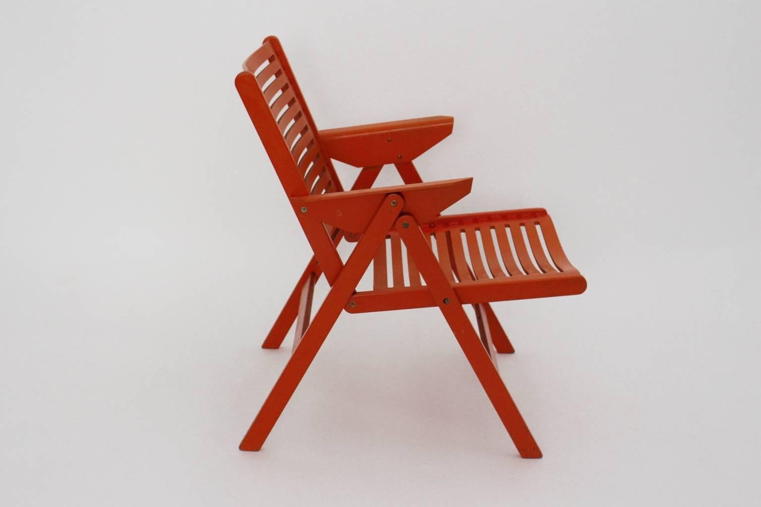 Roter klappbarer Sessel Rex von Niko Kralj 1952, Slowenien, Moderne der Mitte des Jahrhunderts (Lackiert) im Angebot