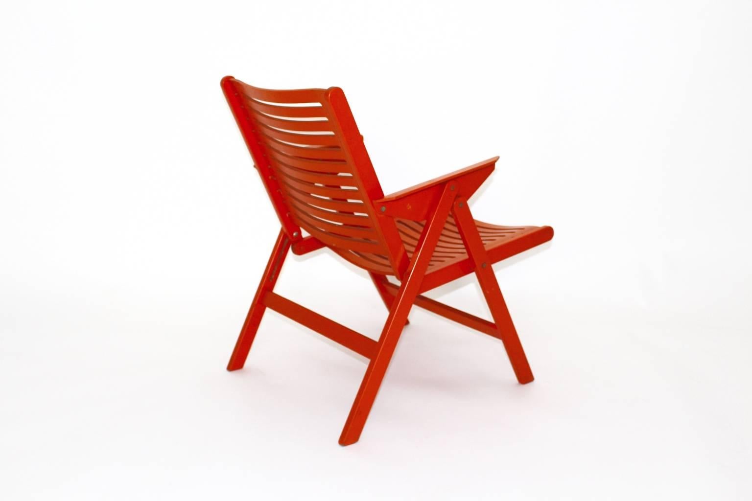 Laqué Fauteuil pliant rouge moderne du milieu du siècle dernier Rex de Niko Kralj, 1952, Slovénie en vente