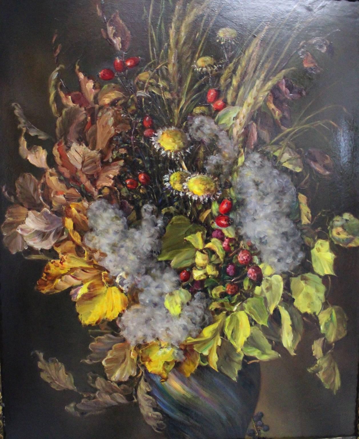 Mid-20th Century Art Deco Painting Autumn Leaves Bouquet by Emil Fiala, Vienna, 1930s For Sale