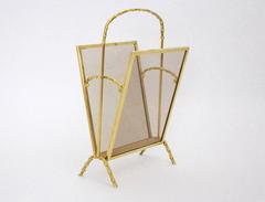 Mid Century Modern Faux Bamboo Brass Magazine Rack Maison Bagues, France, 1940s