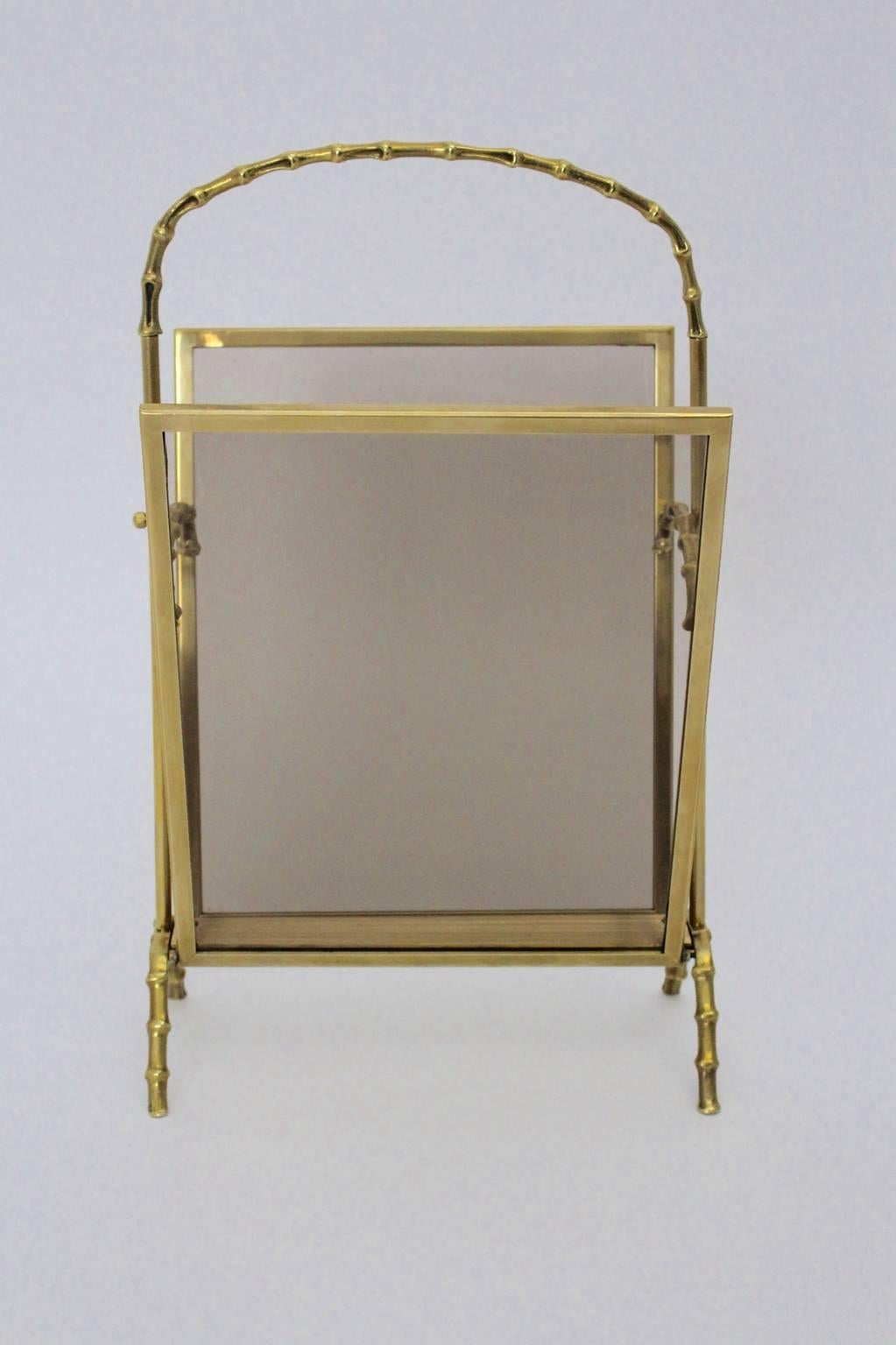 French Mid Century Modern Faux Bamboo Brass Magazine Rack Maison Bagues, France, 1940s  For Sale