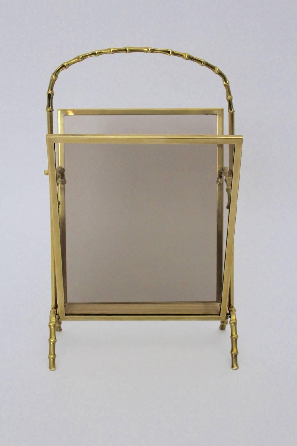 French Mid Century Modern Faux Bamboo Brass Magazine Rack Maison Bagues, France, 1940s For Sale