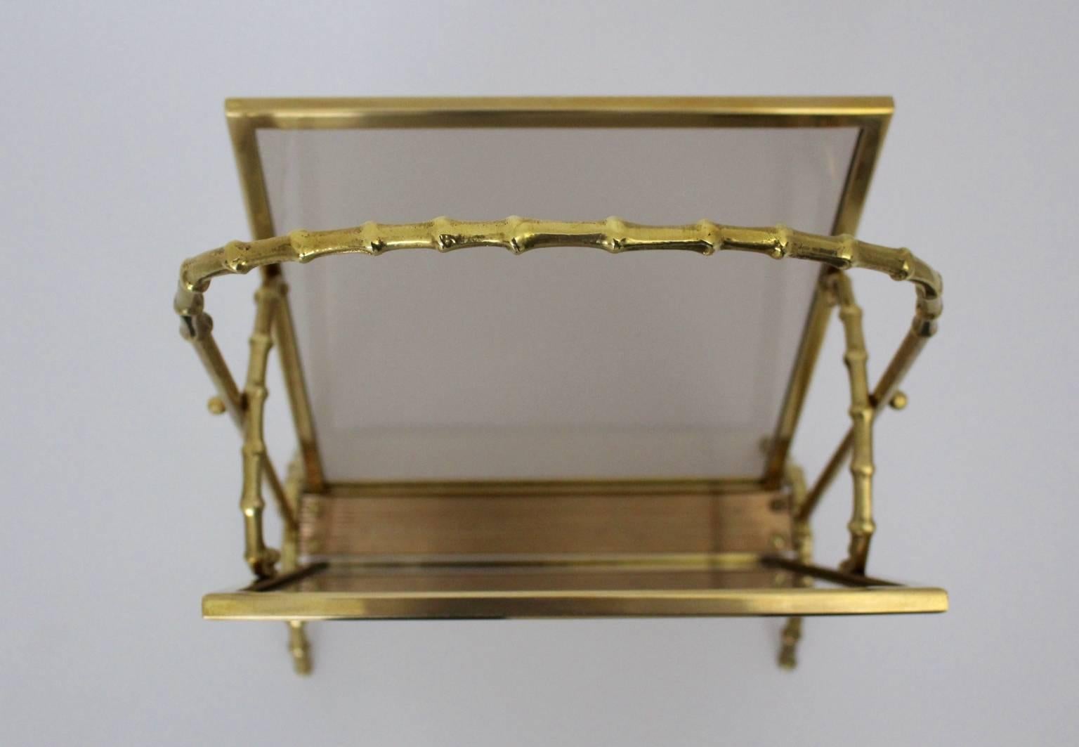 Mid-20th Century Mid Century Modern Faux Bamboo Brass Magazine Rack Maison Bagues, France, 1940s  For Sale