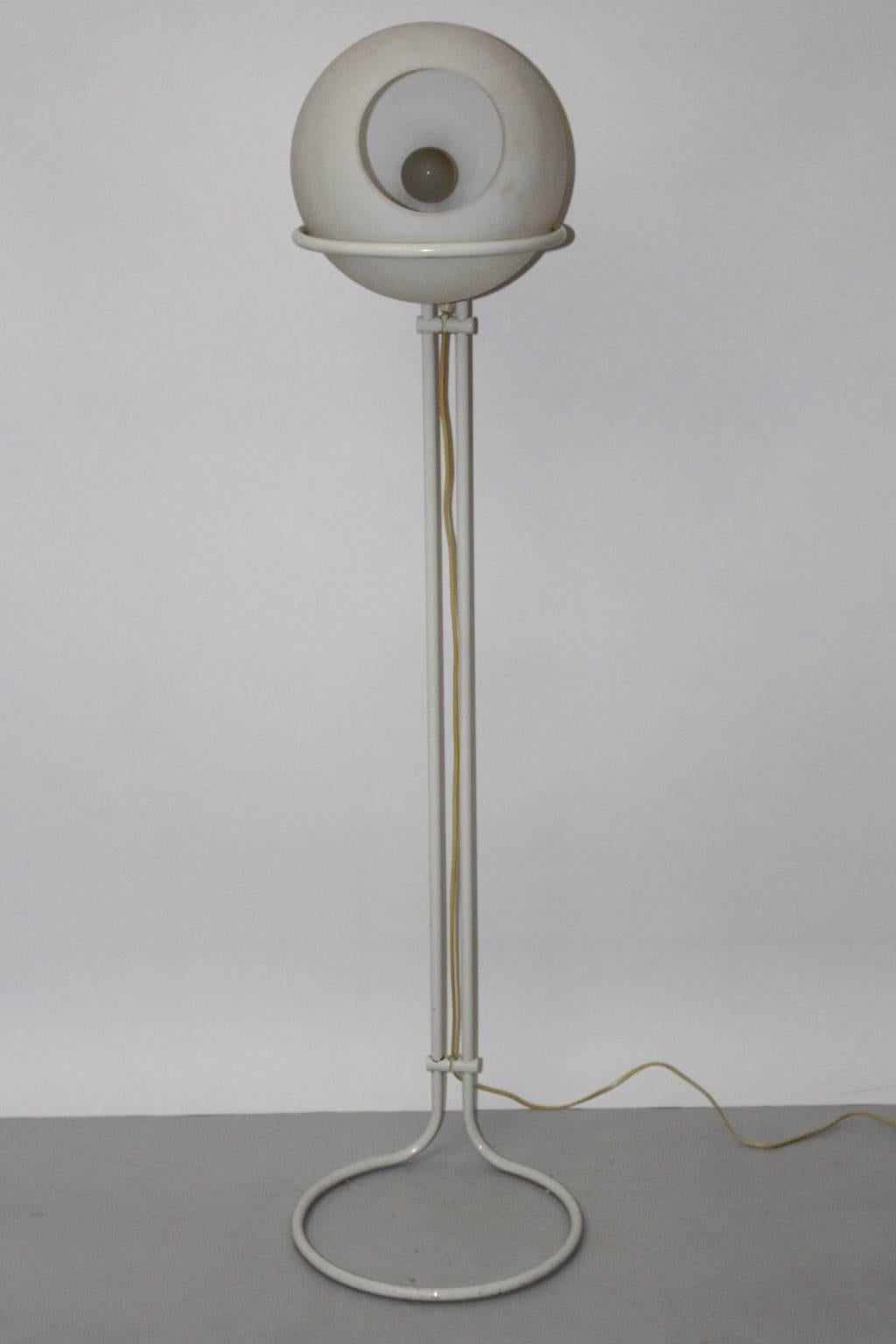 Mid-Century Modern White Space Age Vintage Floor Lamp 1970s Metal Glass