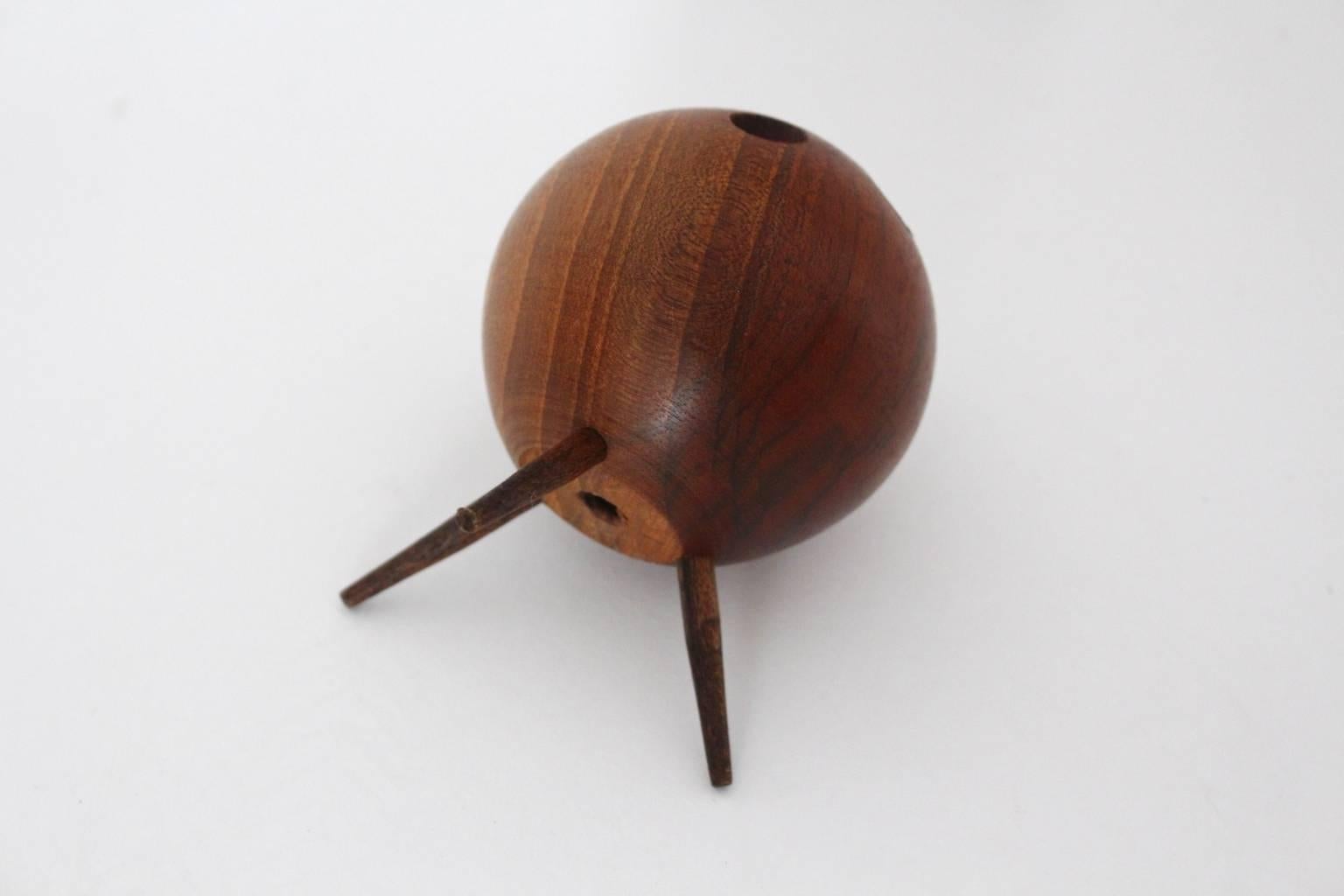 Walnut Candleholder, 1960s Austria In Good Condition For Sale In Vienna, AT