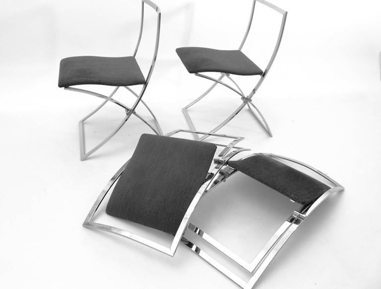 Mid Century Modern Chromed Foldable Vintage Chairs by Marcello Cuneo 1970 Italy In Good Condition For Sale In Vienna, AT