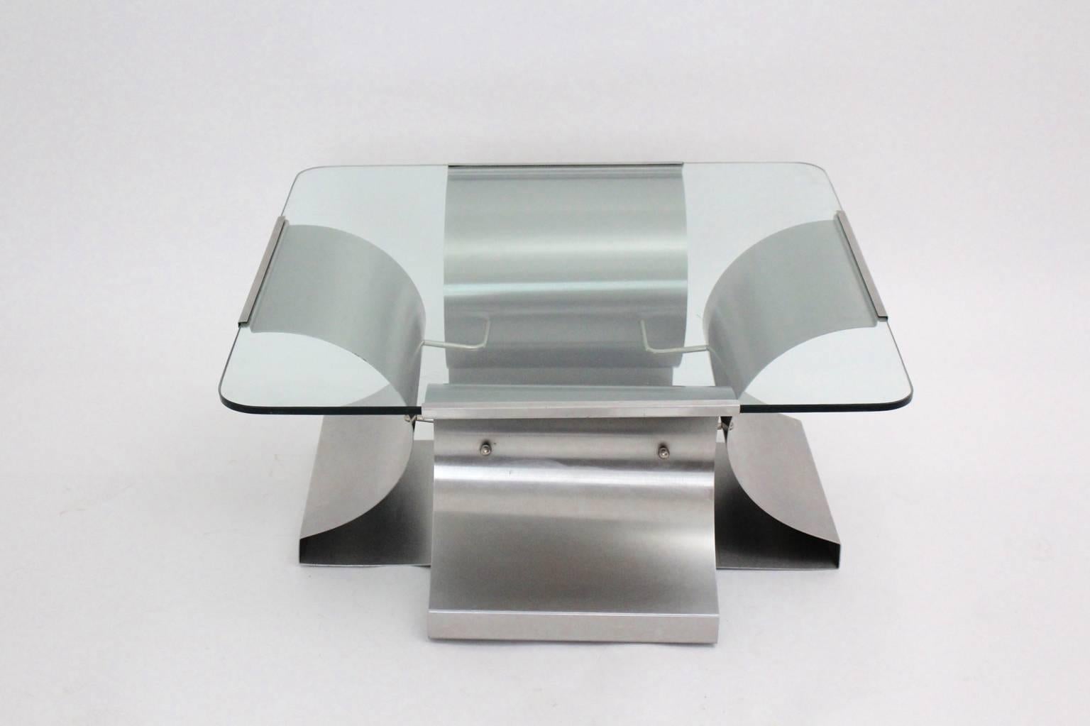 Mid-Century Modern Space Age Vintage Metal Coffee Table by Francois Monnet, France, 1970s For Sale
