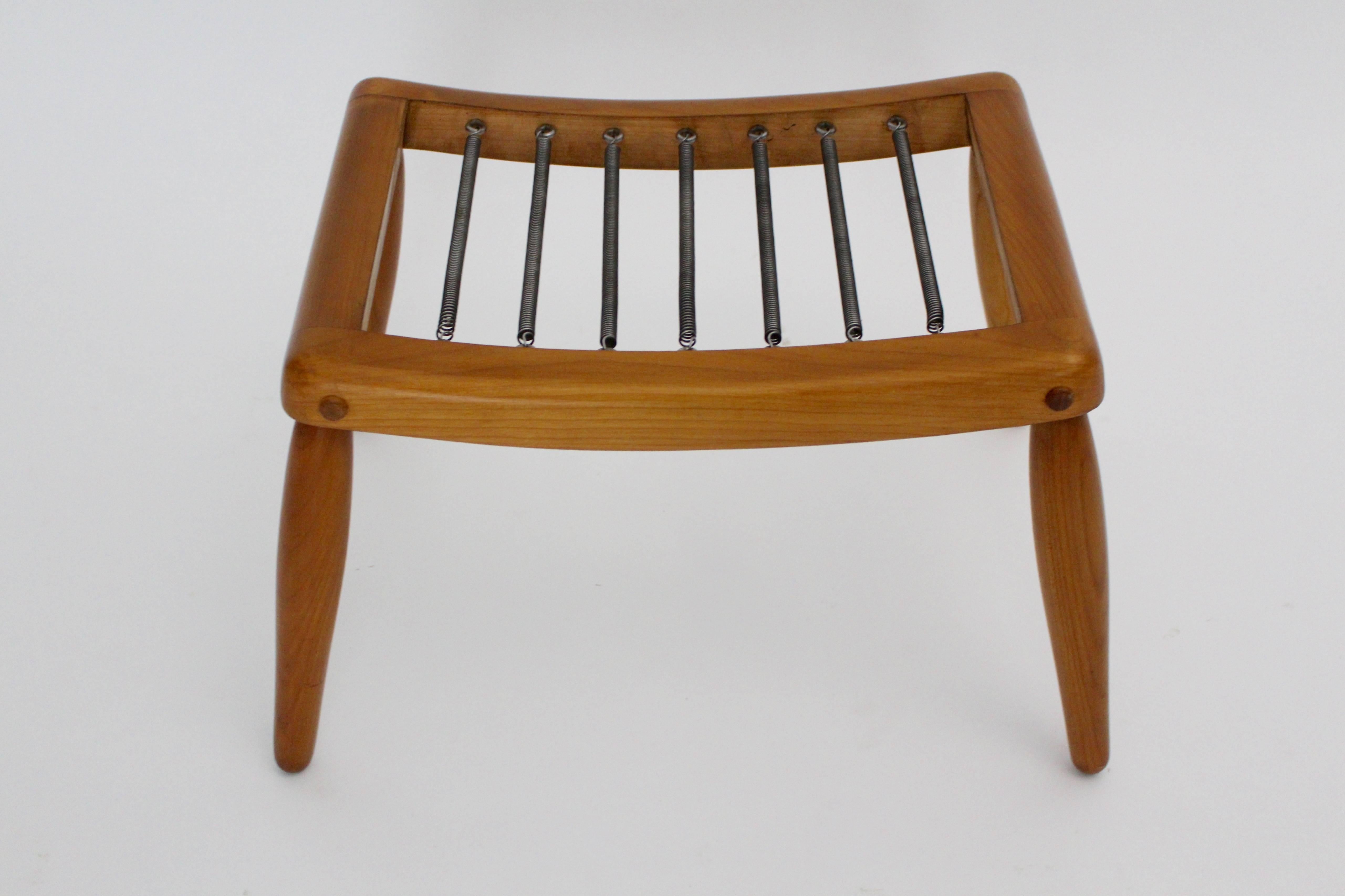 20th Century Beechwood Vintage Stool Footstool with Josef Frank Cushion by Anna Lülja Praun For Sale