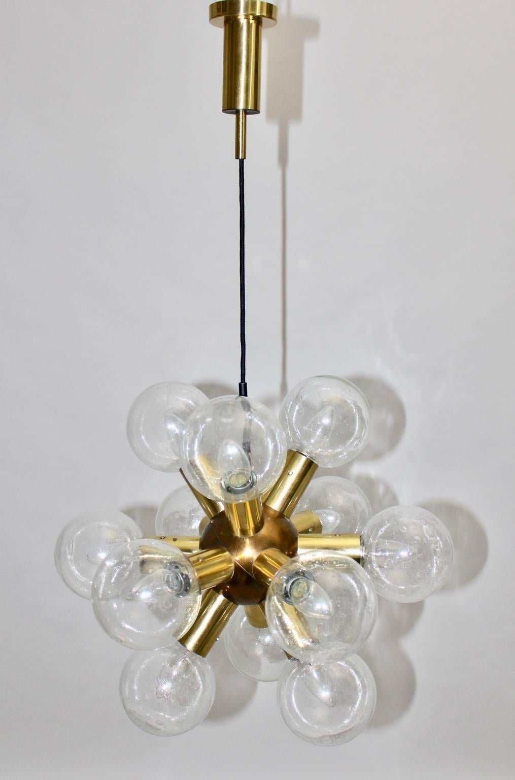 Mid-Century Modern Mid Century Modern Brass Glass Sputnik Chandelier by J.T.Kalmar, 1970 Austria For Sale