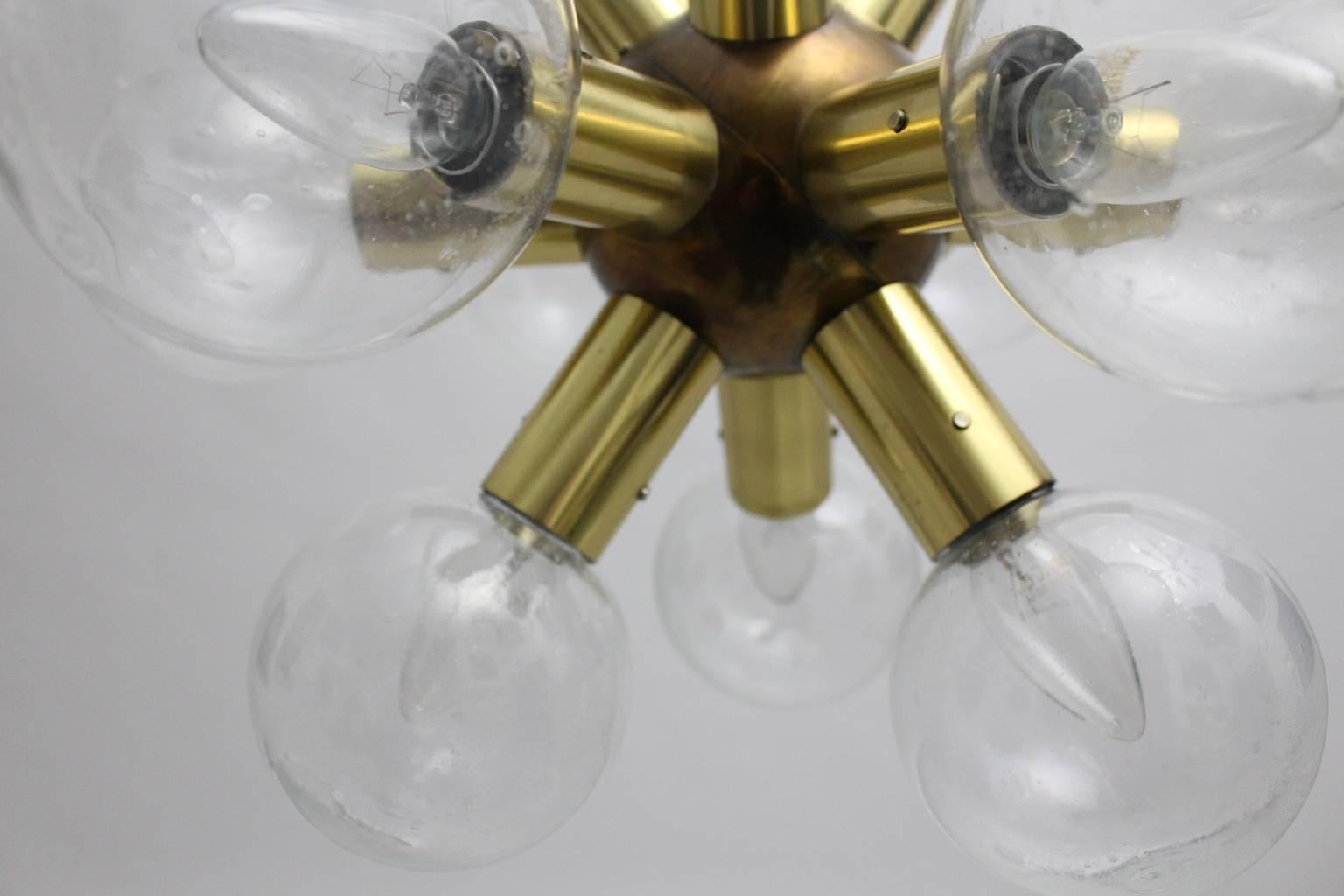 20th Century Mid Century Modern Brass Glass Sputnik Chandelier by J.T.Kalmar, 1970 Austria For Sale