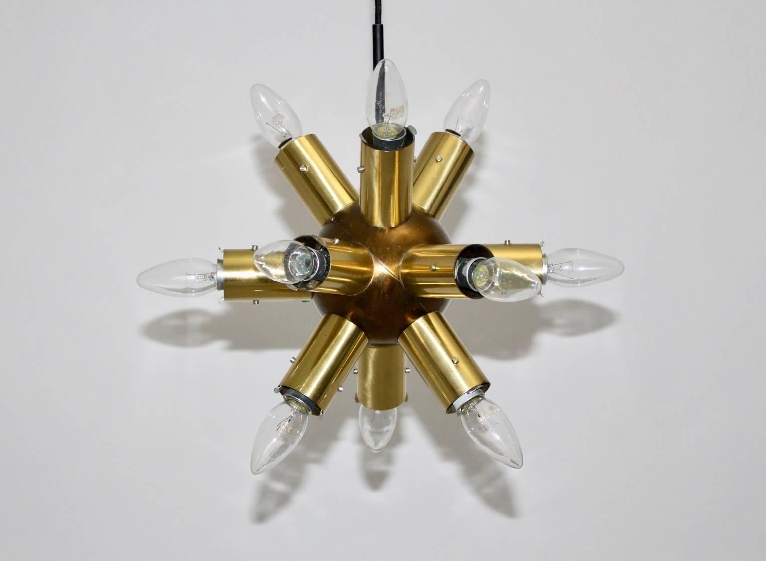 Mid Century Modern Brass Glass Sputnik Chandelier by J.T.Kalmar, 1970 Austria For Sale 1