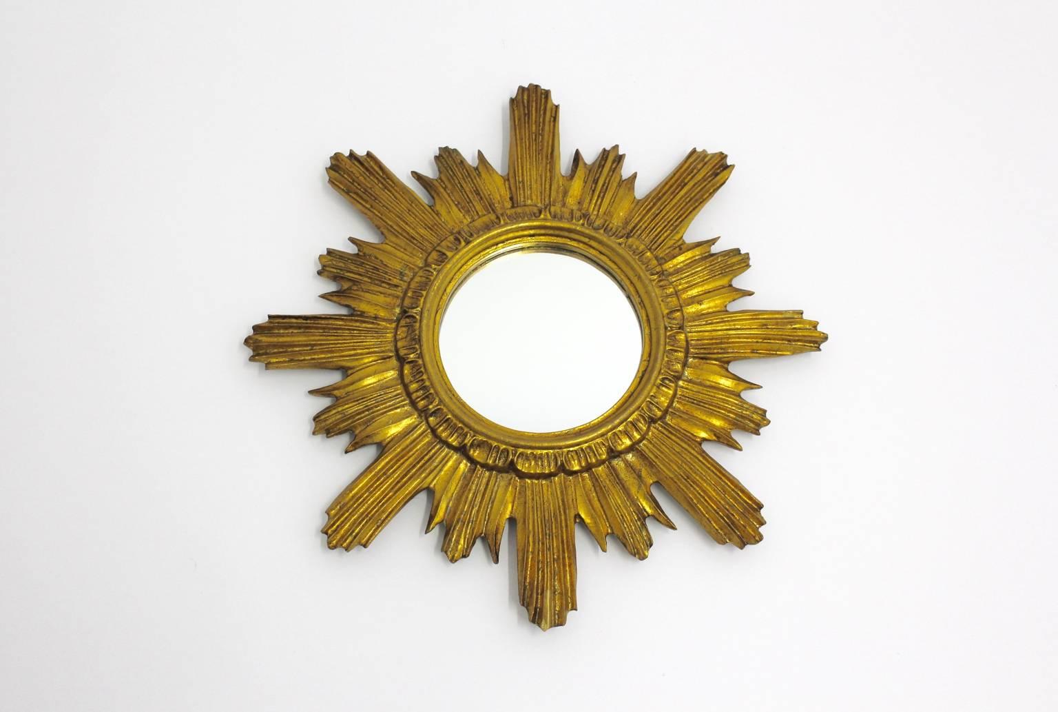 Mid-Century Modern Italian Gilded Wooden Sunburst Vintage Mirror, 1960s