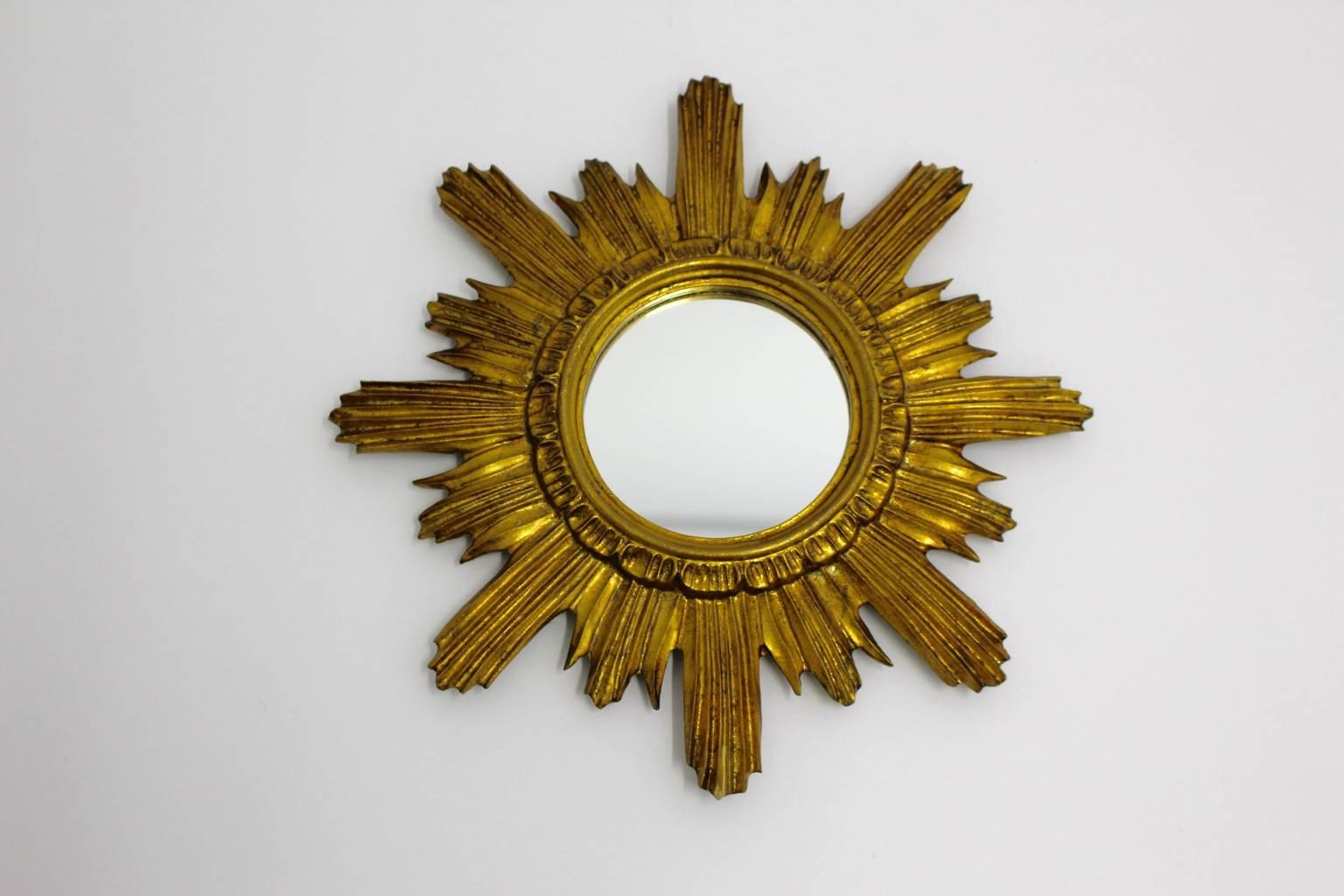 Gilt Italian Gilded Wooden Sunburst Vintage Mirror, 1960s