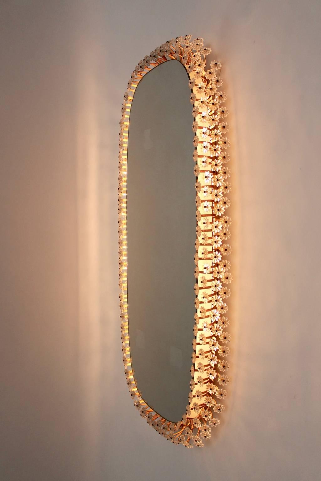 20th Century Illuminated Wall Mirror with Small Glass Flowers by Emil Stejnar, 1950s