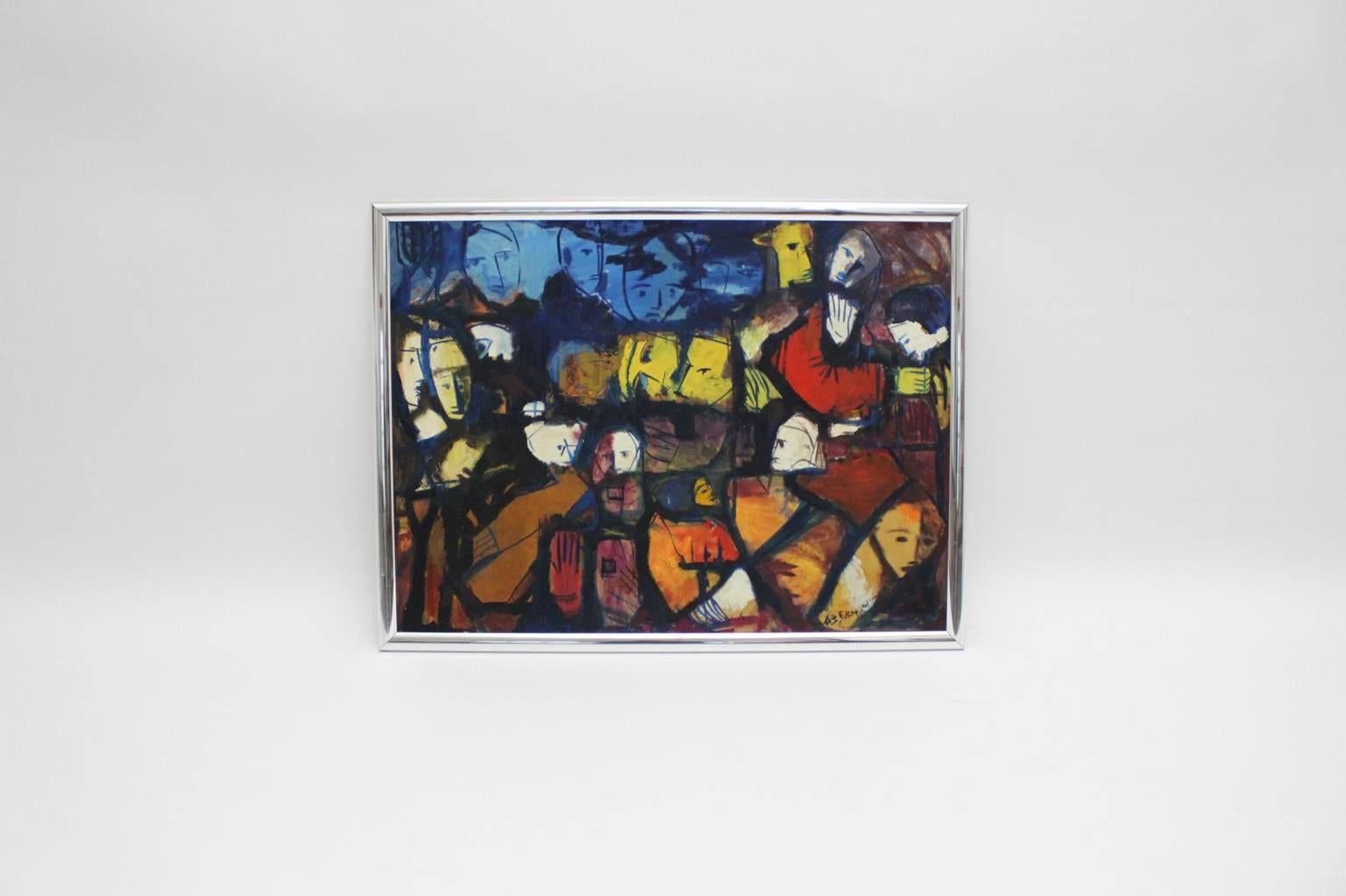 Pintura al óleo de mediados del siglo XX Vintage multicolor, 1963 en Bueno estado para la venta en Vienna, AT
