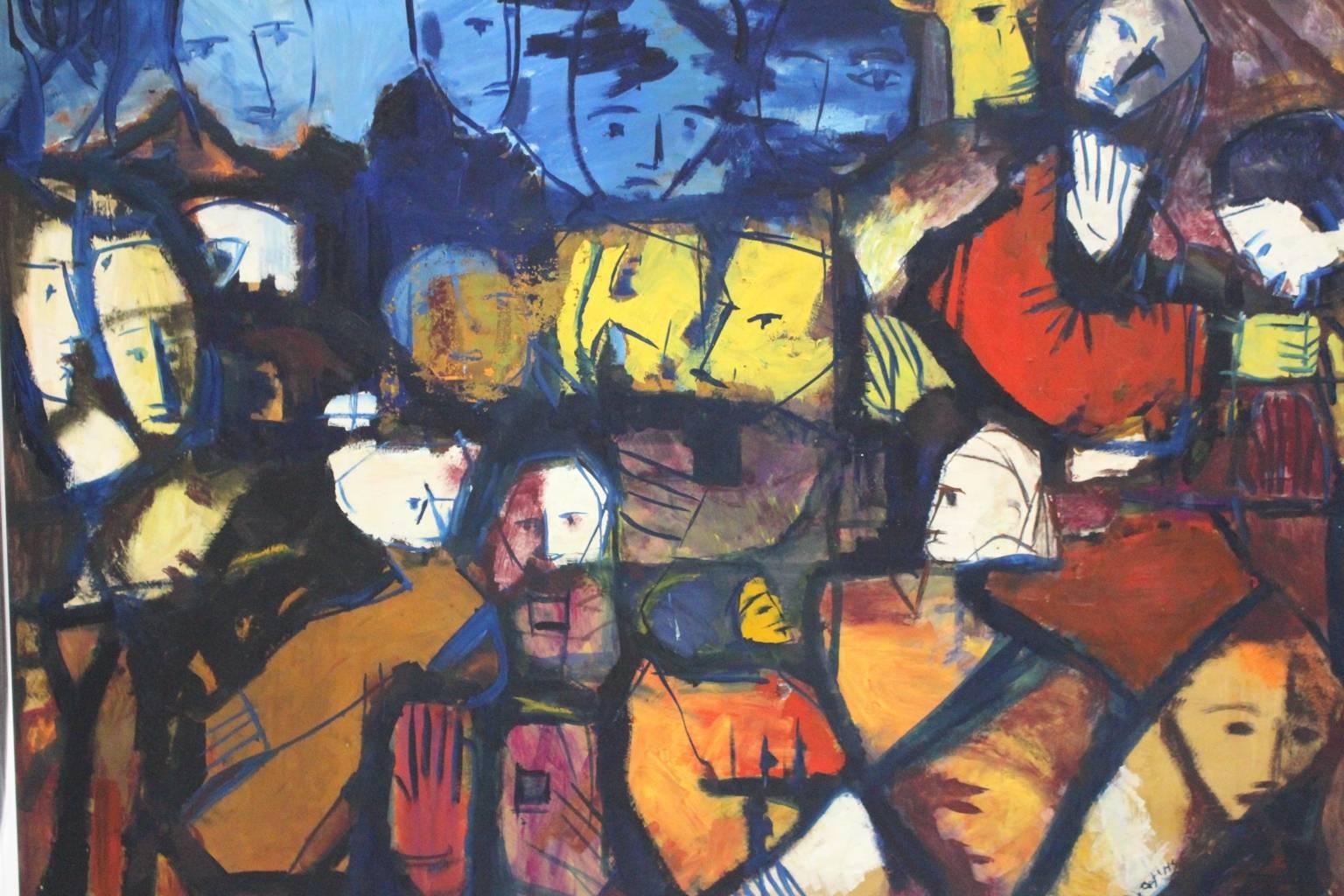 Pintura al óleo de mediados del siglo XX Vintage multicolor, 1963 Papel en venta