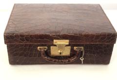Art Deco Brown Vintage Alligator Leather Case, 1920s