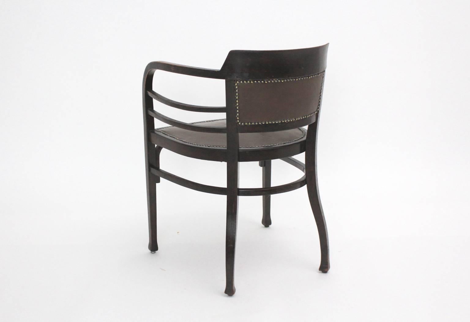 Leather Jugendstil Vintage Beech Armchair Desk Chair Josef Olbrich Thonet Vienna c1902 For Sale