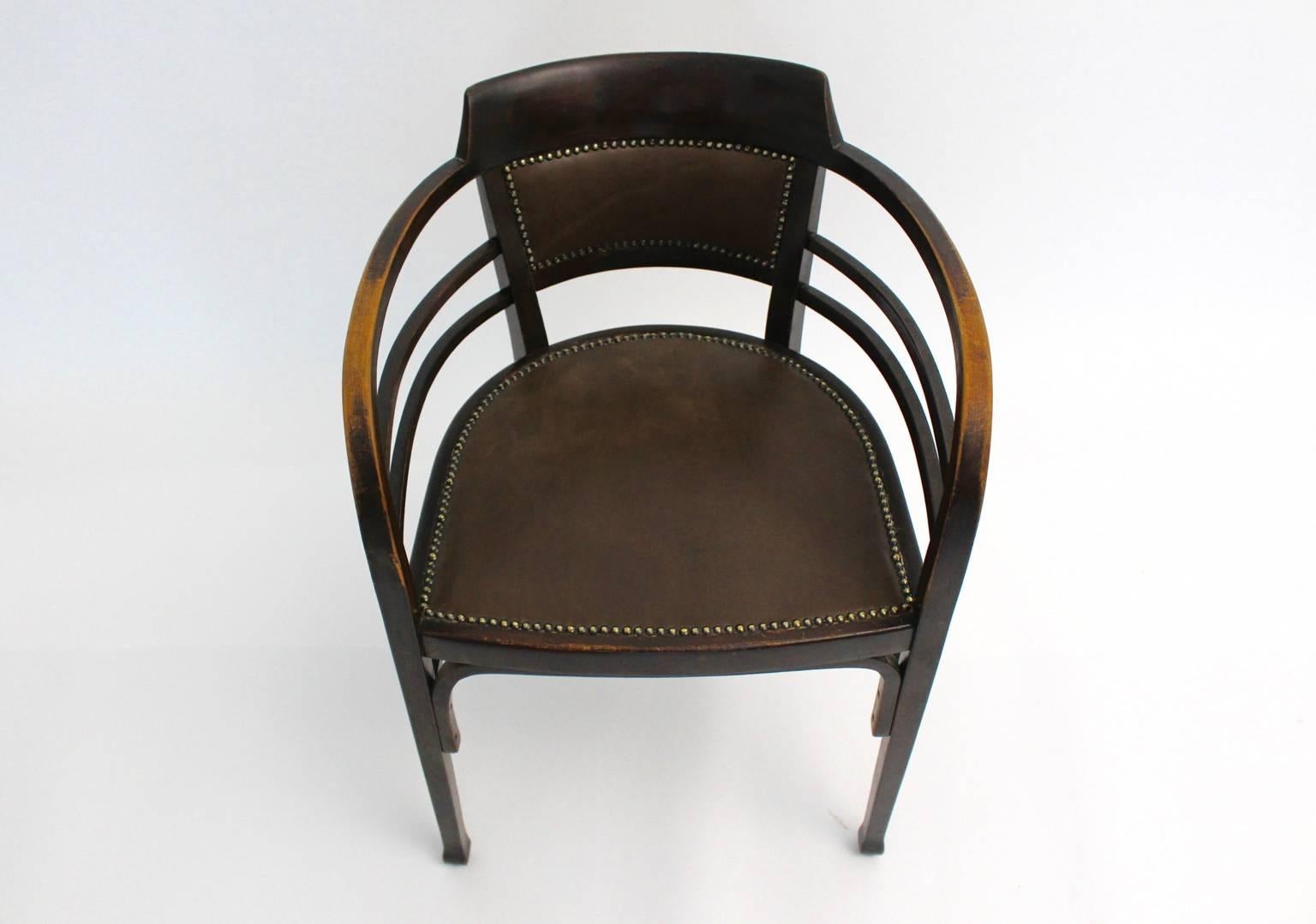 Jugendstil Vintage Buchenholzsessel Schreibtischstuhl Josef Olbrich Thonet Wien um1902 (Leder) im Angebot