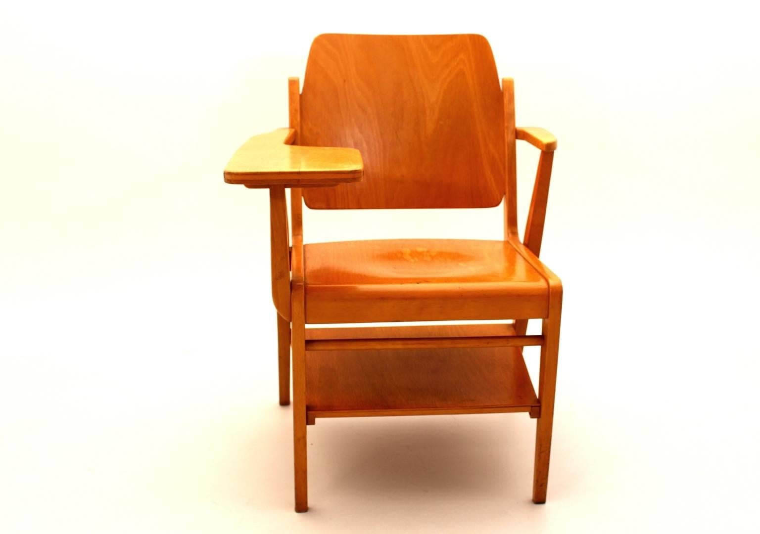 Austrian Mid Century Modern Brown Vintage Beechwood Chair by Franz Schuster, 1959 For Sale