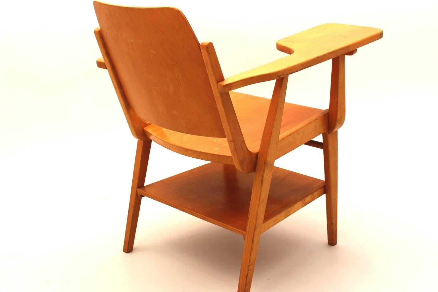 Mid-20th Century Mid Century Modern Brown Vintage Beechwood Chair by Franz Schuster, 1959 For Sale