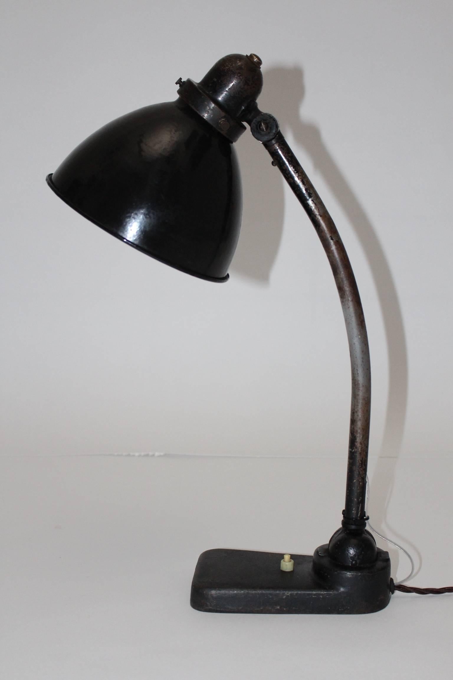 Art Deco Black Bauhaus Vintage Metal Table Lamp by Christian Dell, 1930s, Germany For Sale